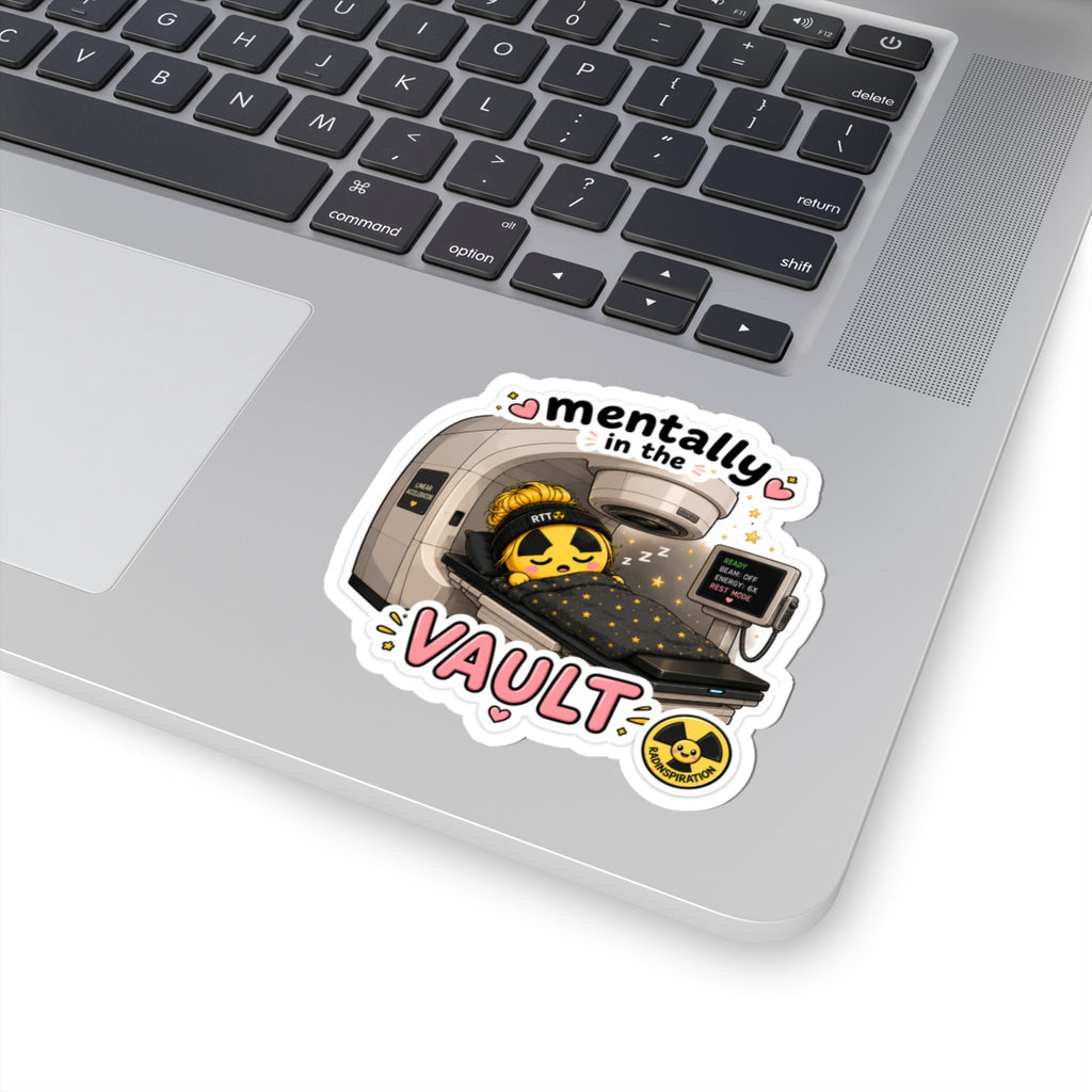 Mentally in the Vault Kiss-Cut Sticker — Cute Sleepy Vault Girl Decal