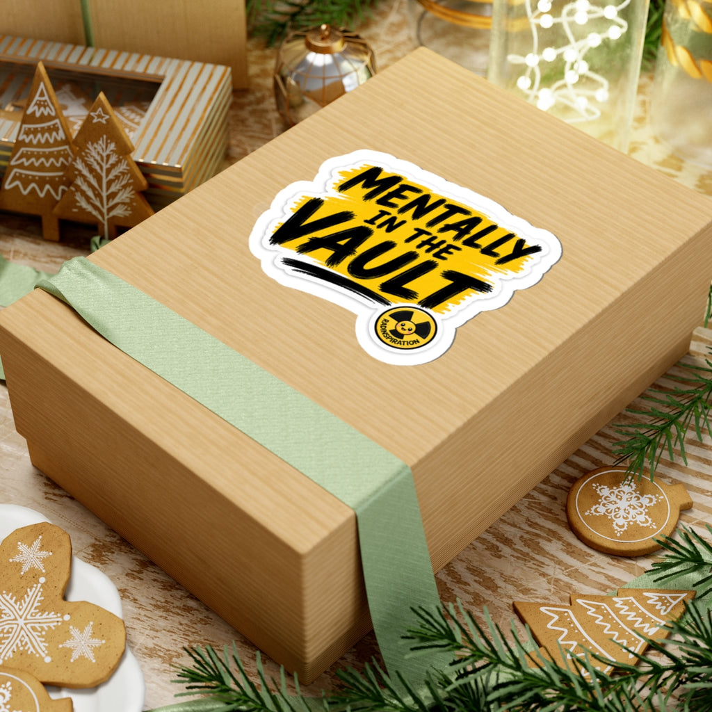 Mentally in the Vault Sticker — Bold Yellow Hand-Lettered Laptop Decal