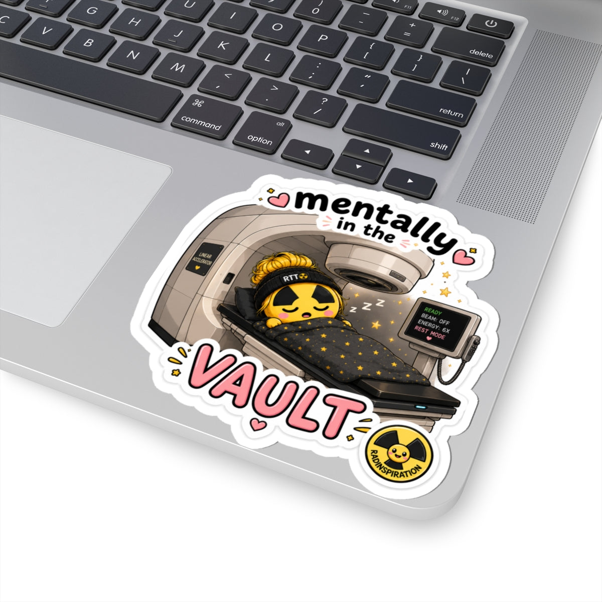 Mentally in the Vault Kiss-Cut Sticker — Cute Sleepy Vault Girl Decal
