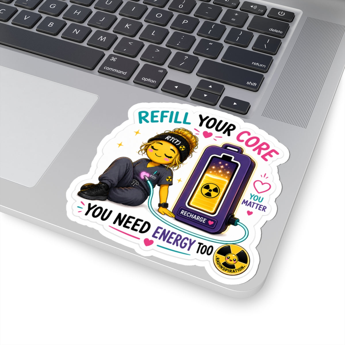 Kiss-Cut Sticker — "Refill Your Core" Cute Recharge Design