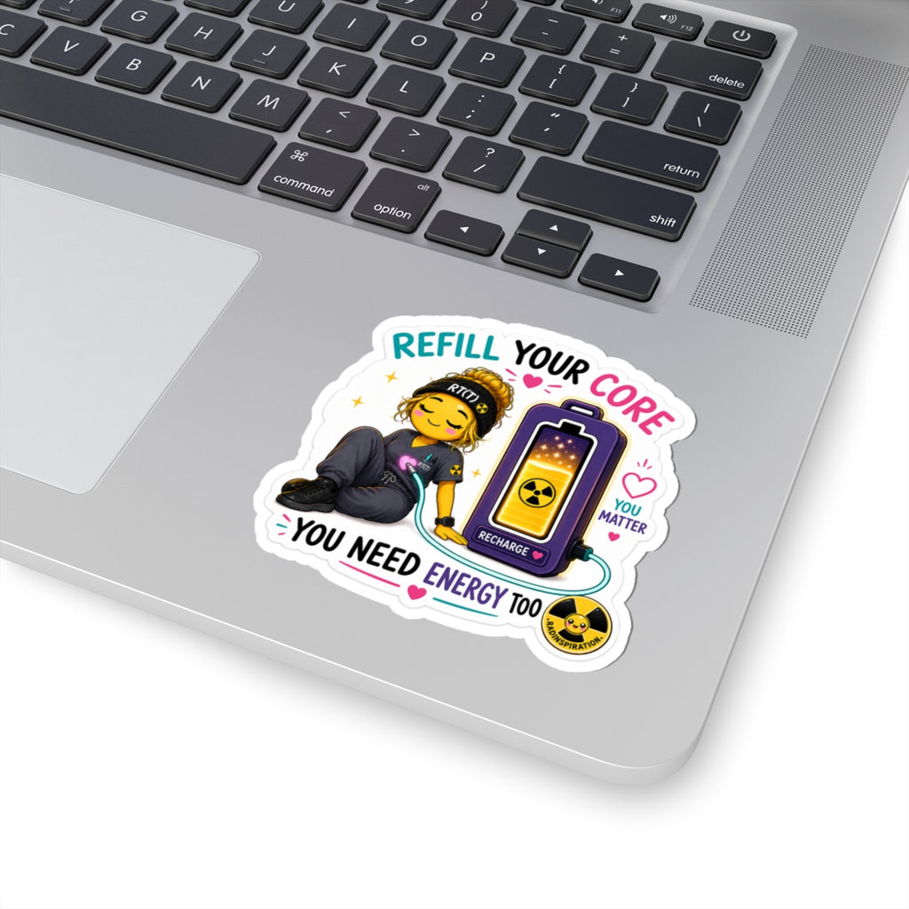 Kiss-Cut Sticker — "Refill Your Core" Cute Recharge Design